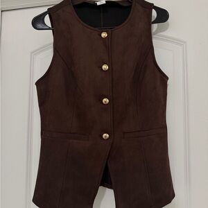 Brown Sleeveless Button-Front Vest - Classic Women's Coat Vest